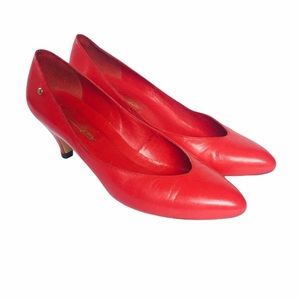 Etienne Aigner Red Leather Kitten Heel Pumps
